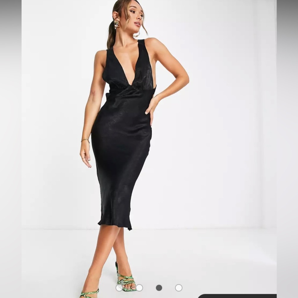 NWT | ASOS Design | Bias Cut Open Back Satin MIDI Dress | Black | Size US 0